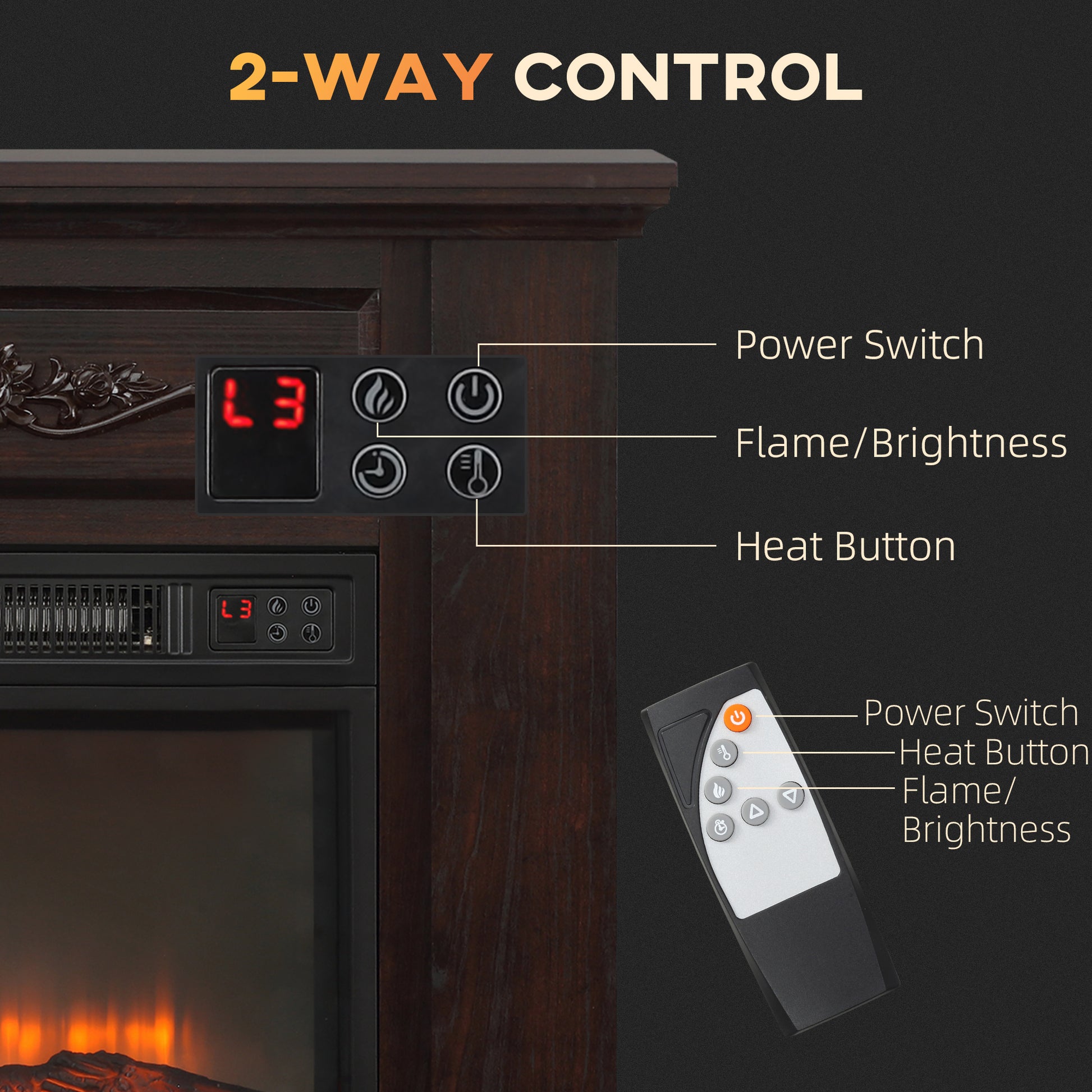 Homcom 32" Electric Fireplace With Mantel, Freestanding Heater With Led Log Flame, Overheat Protection And Remote Control, 1400W, White Brown Steel