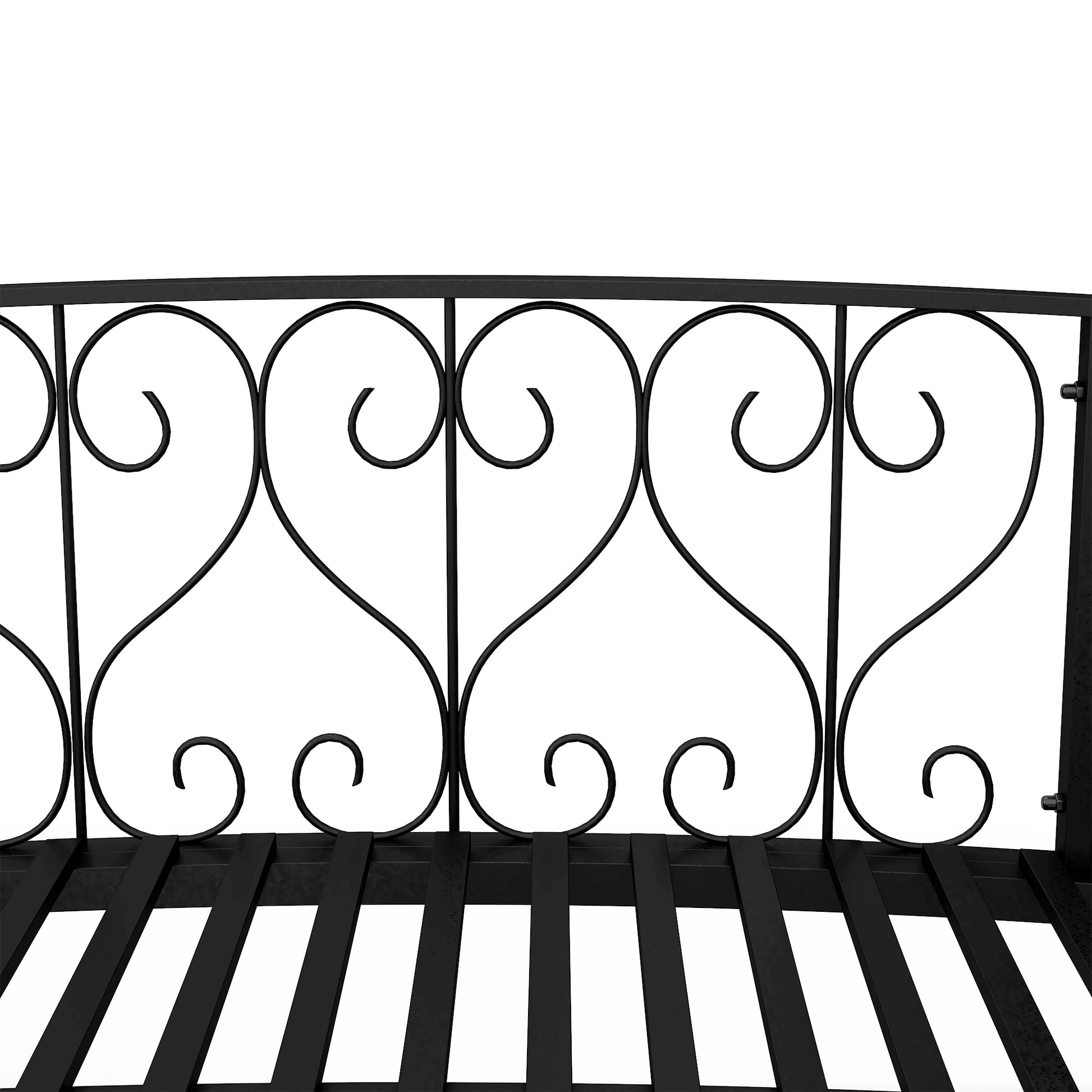 Outsunny 7' Metal Arch Garden Bridge With Safety Siderails, Decorative Arc Footbridge With Delicate Scrollwork "S" Motifs For Backyard Creek, Stream, Fish Pond, Black Black Steel