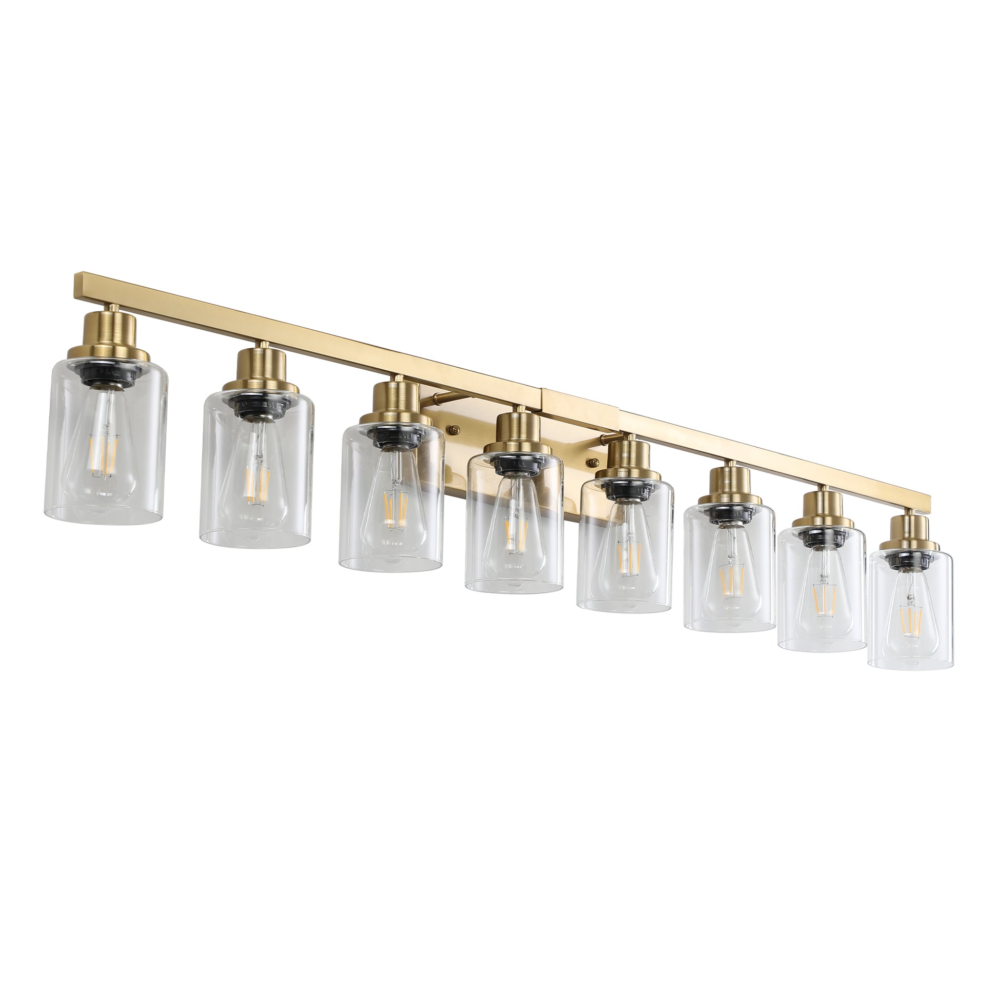 Golden 8 Light Vanity Light With Clear Glass Shades, Modern Iron Metal Bathroom Wall Fixture For Mirror, Ideal For Bathroom And Dressing Table No Bulbs Golden Glass Iron