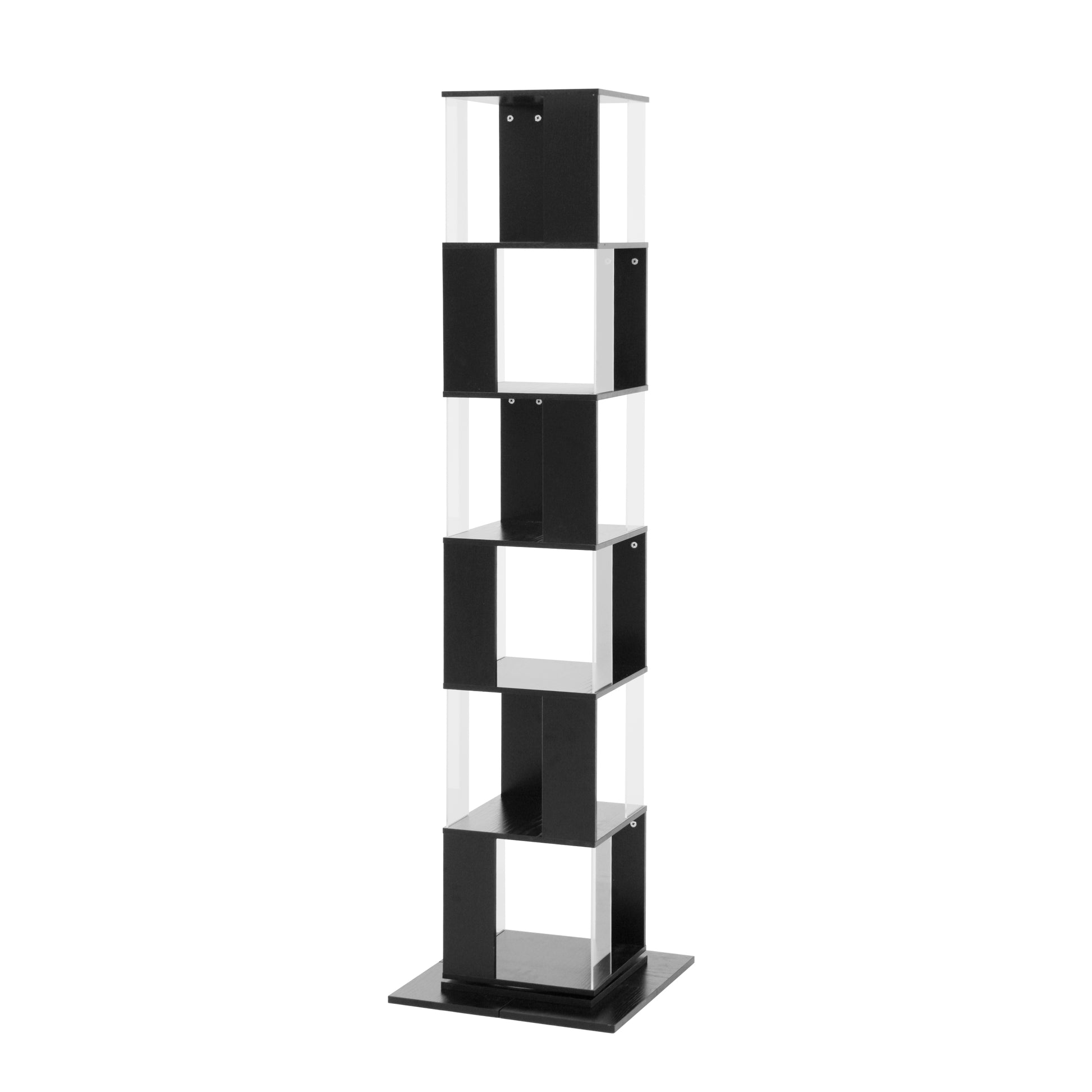 6 Tier Rotating Bookshelf, Floor Rack Simple Bookcase With Acrylic Plate Student Multi Function Creative Bookshelf For Living Room With Anti Toppling Base Black Particle Board