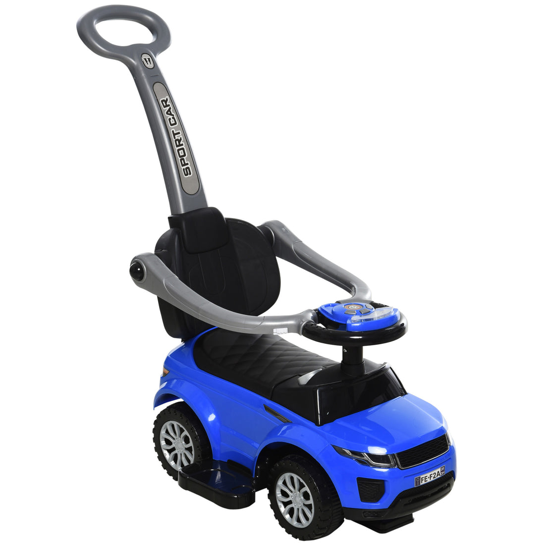 Aosom 2 In 1 Push Cars For Toddlers Kid Ride On Push Car Stroller Sliding Car With Horn Music Light Function Secure Bar Ride On Toy For Boy Girl 1 3 Years Old Blue Blue Plastic