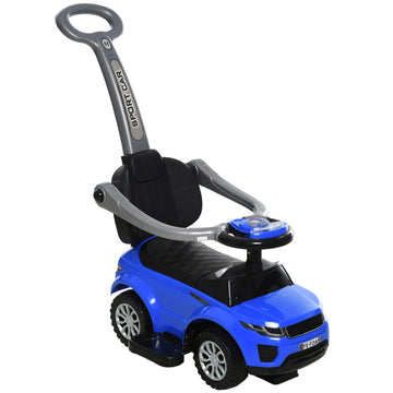 Aosom 2 In 1 Push Cars For Toddlers Kid Ride On Push Car Stroller Sliding Car With Horn Music Light Function Secure Bar Ride On Toy For Boy Girl 1 3 Years Old Blue Blue Plastic