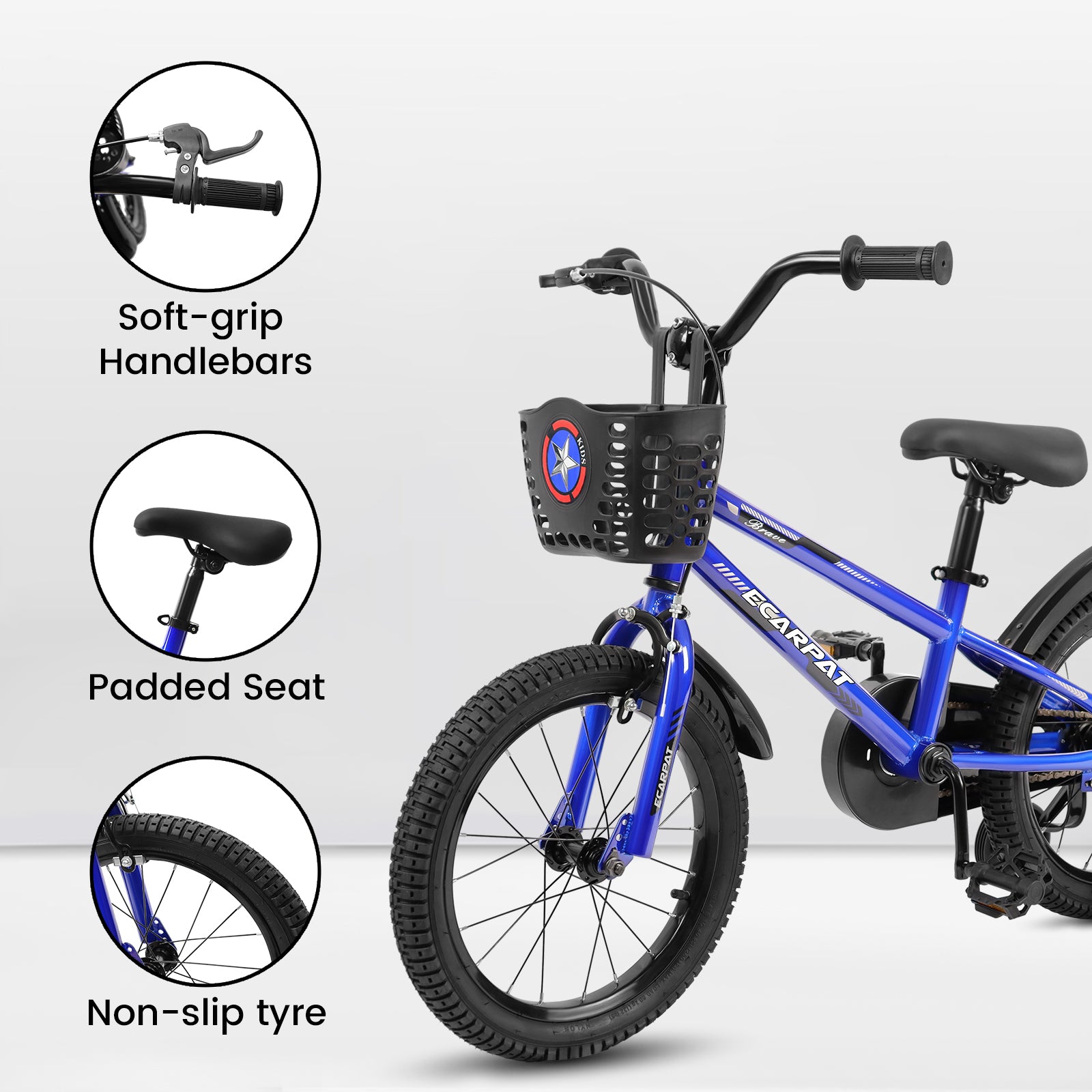 C14111A Kids Bike 14 Inch For Boys & Girls With Training Wheels, Freestyle Kids' Bicycle With Bell,Basket And Fender. Blue Steel