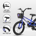 C16111A Kids Bike 16 Inch For Boys & Girls With Training Wheels, Freestyle Kids' Bicycle With Bell,Basket And Fender. Blue Steel