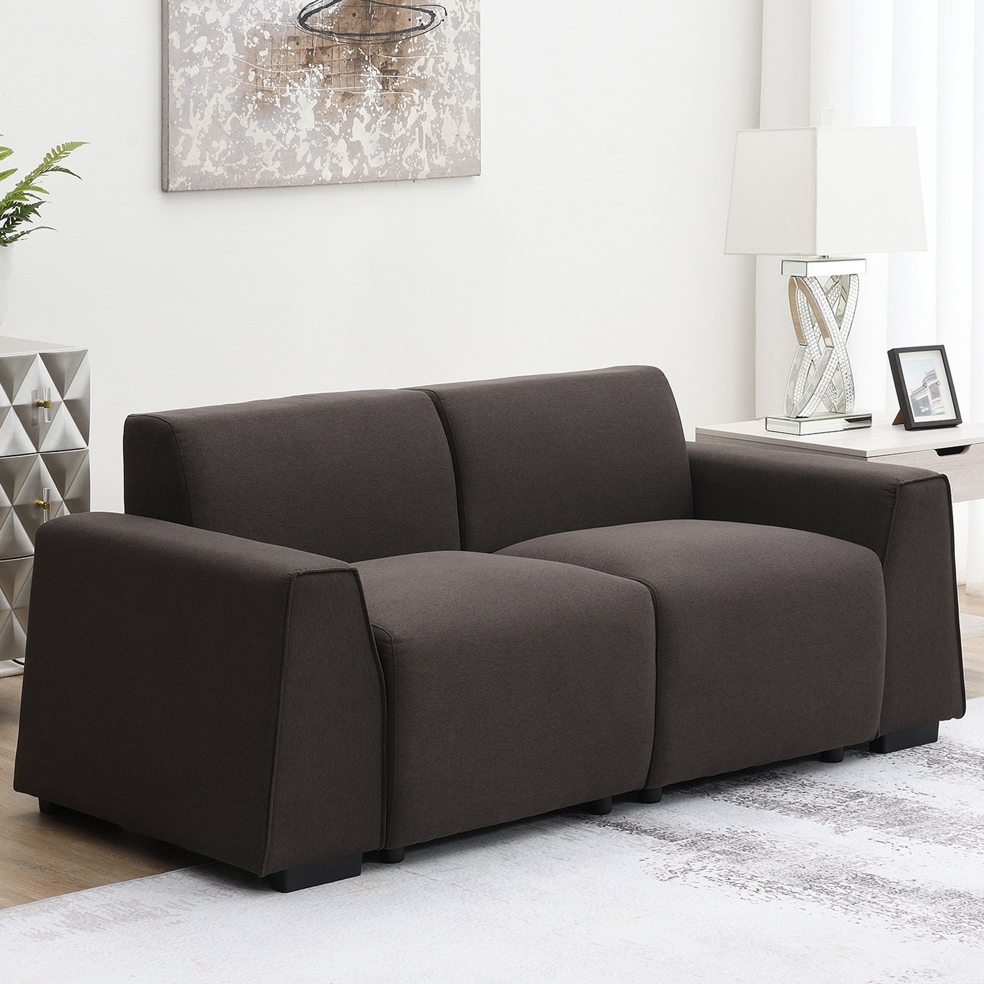 71*35.5" Modern Linen Fabric Sofa,Stylish And Minimalist 2 3 Seat Couch,Easy To Install,Exquisite Loveseat With Wide Armrests For Living Room,Bedroom,Apartment,Office,2 Colors Dark Brown Linen 2 Seat