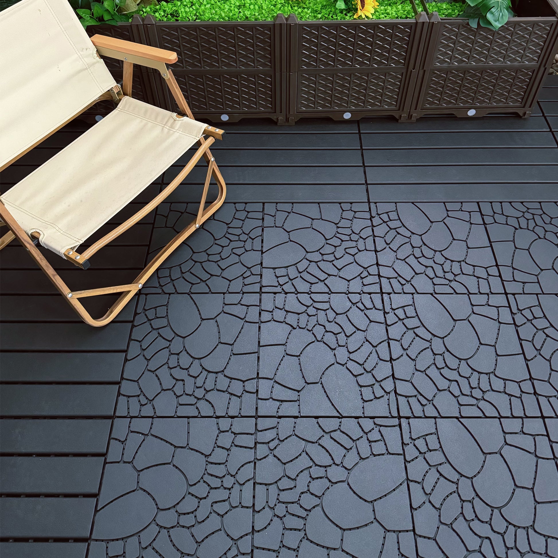 Stone Texture 12" Patio Deck Tiles, Diy Module Interlocking Decking Tiles Floor Tile,Easy And Quick Installation Court Tiles For Porch Poolside Balcony Backyard 44Pcs ,Dark Gray Grey Garden &
