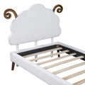 Twin Size Upholstered Platform Bed With Sheep Shaped Headboard, White Twin White Plywood