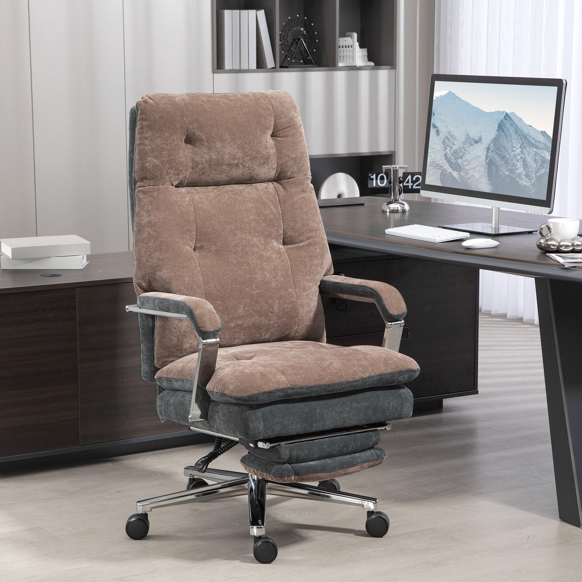 Homcom Big And Tall Office Chair 400 Lbs With Double Tier Padded, Executive Office Chair, High Back Reclining Computer Chair With Foot Rest, Swivel Wheels, Coffee Coffee Polyester