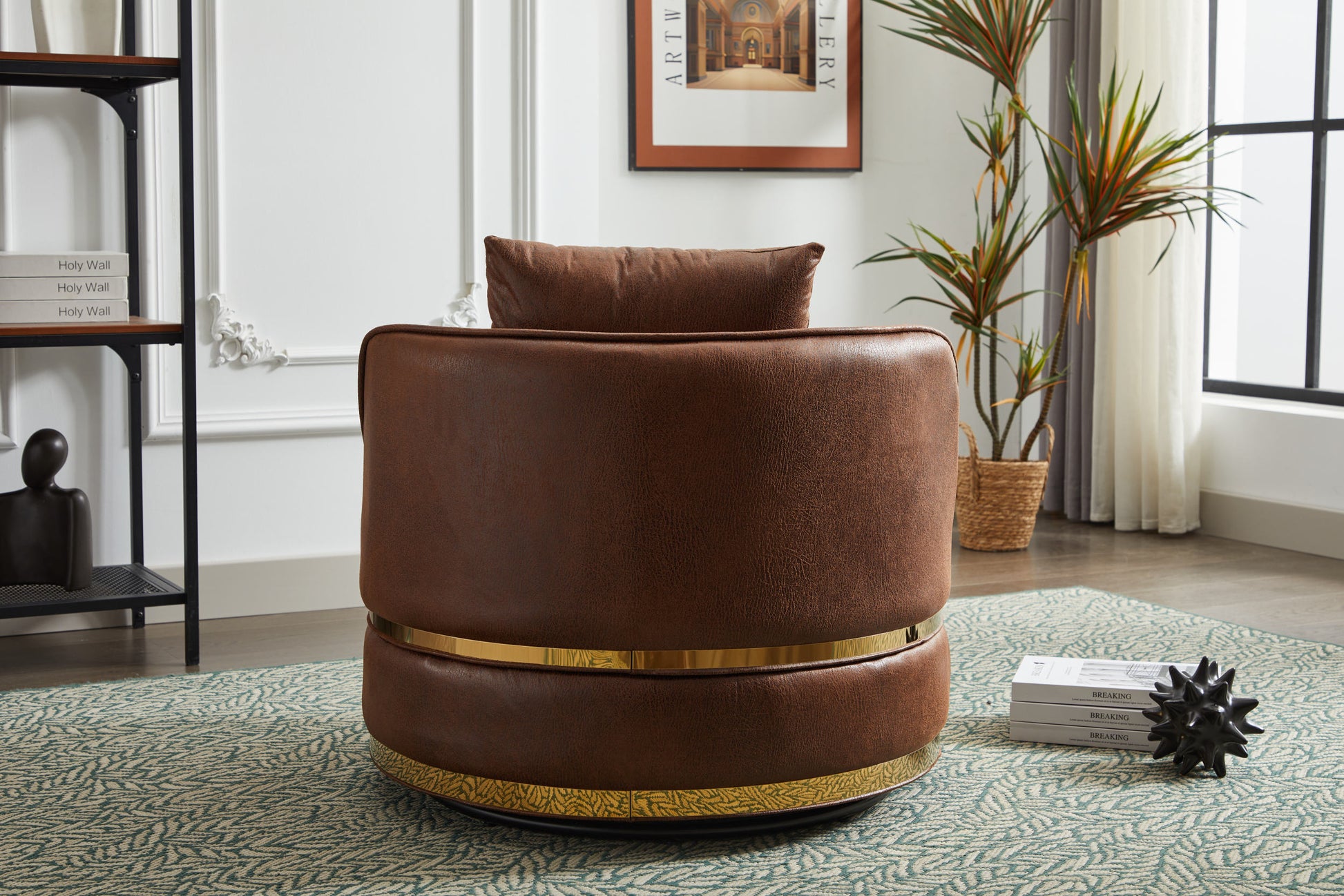 Swivel Chair, 360 Swivel Accent Chair, Barrel Chair For Living Room Bedroom Brown Fabric