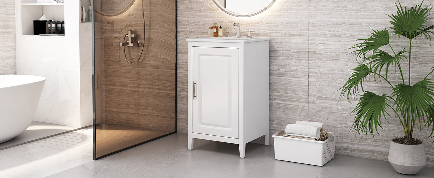 20.3" Bathroom Vanity With Sink, Functional Drawer, Door Shelf, Soft Closing Door, White White Acacia Wood,Ceramic Mdf