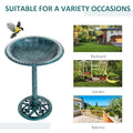 Outsunny 28'' Bird Bath Outdoor Resin Decor With Fleur De Lis Pattern, Time Worn Finish Green Plastic