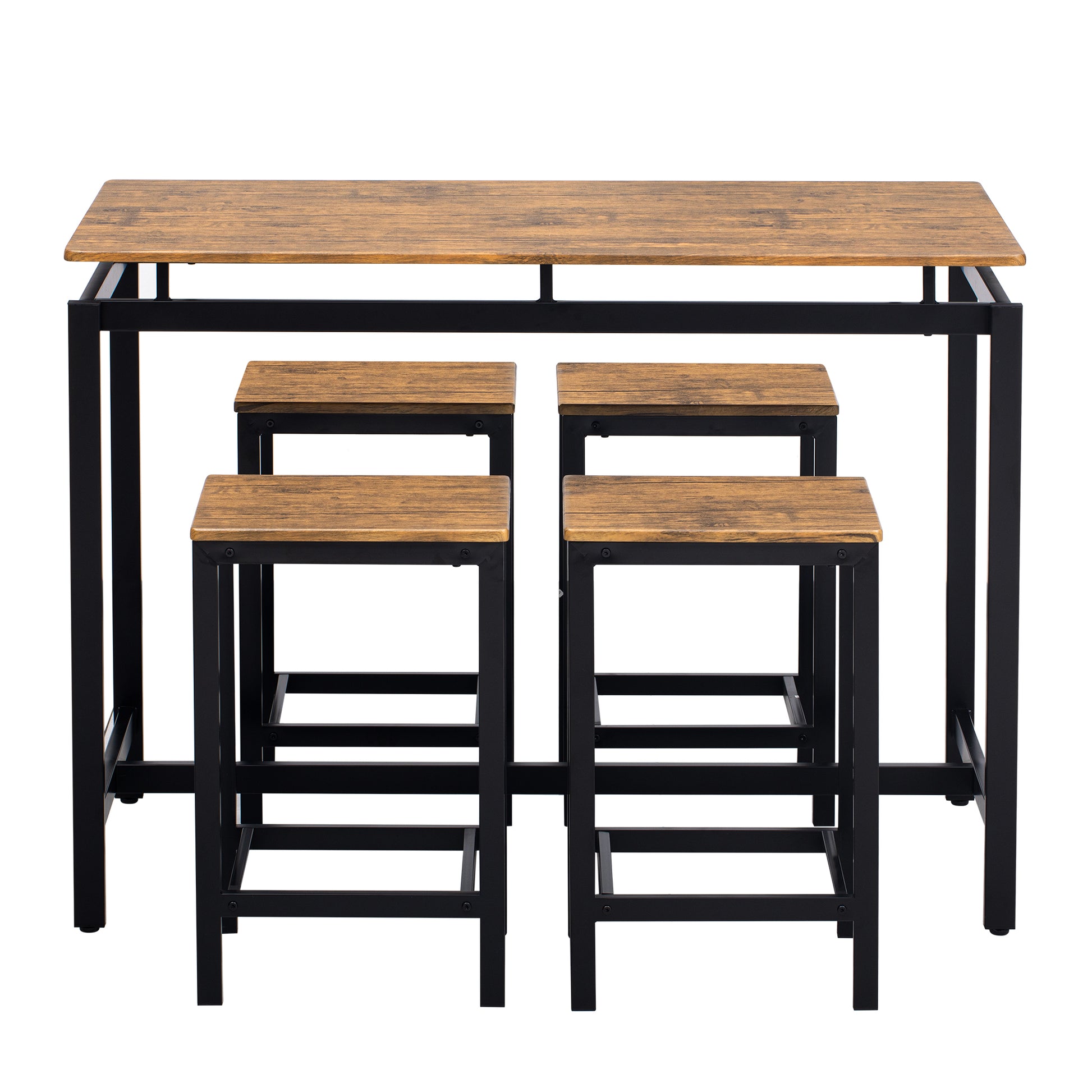 5 Piece Compact Bar Table Set With Table And Stools Modern Industrial Design, Space Saving Furniture For Dining Room And Breakfast Nook Brown Brown Mdf Steel