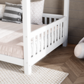 Wood Twin Size House Bed With Guardrail And Led, White Box Spring Not Required Twin White Wood Bedroom Solid Wood Mdf