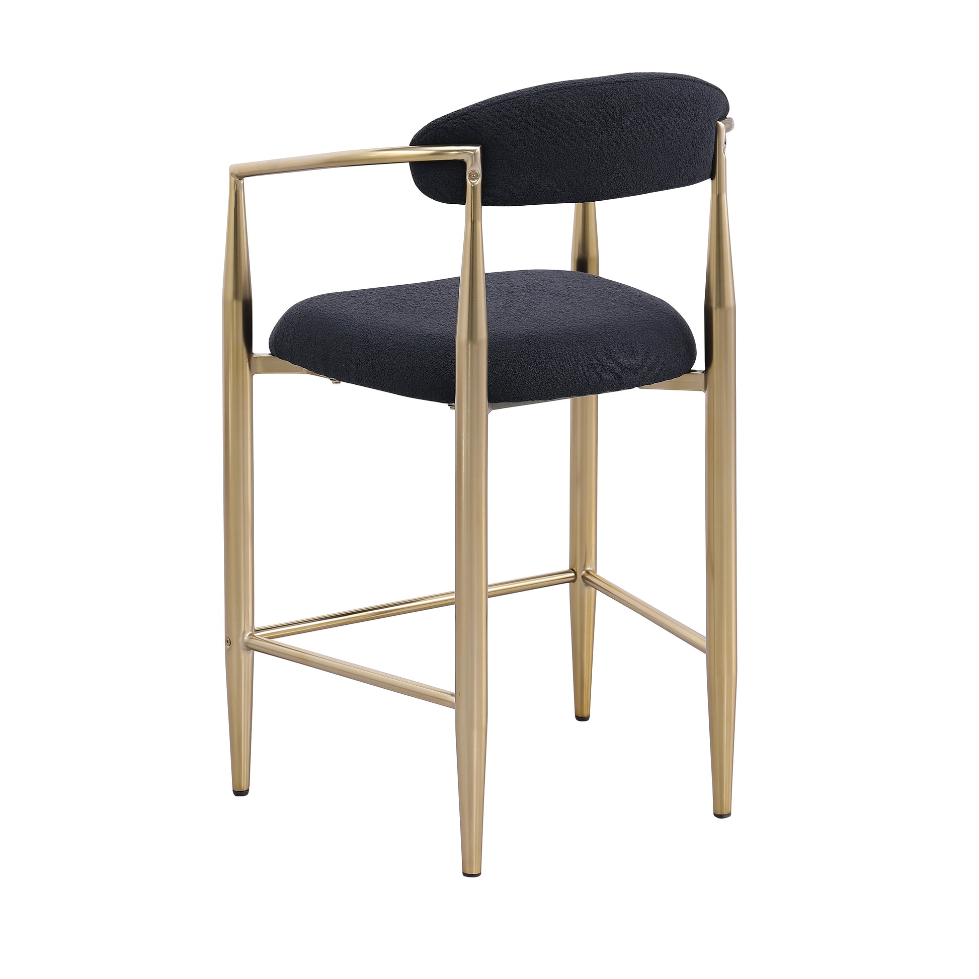 Modern Boucle Bar Stools Set Of 2 Modern Upholstered Bar Height Barstools Vintage High Island Chairs With Metal Frame Back Arms For Kitchen Home Pub Dining Room Iron Solid Black Gold Dining Room