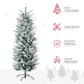 Homcom 6Ft Tall Flocked Artificial Christmas Tree Holiday D Cor With 477 Snow Branches, Auto Open, Steel Base, Green Green Plastic