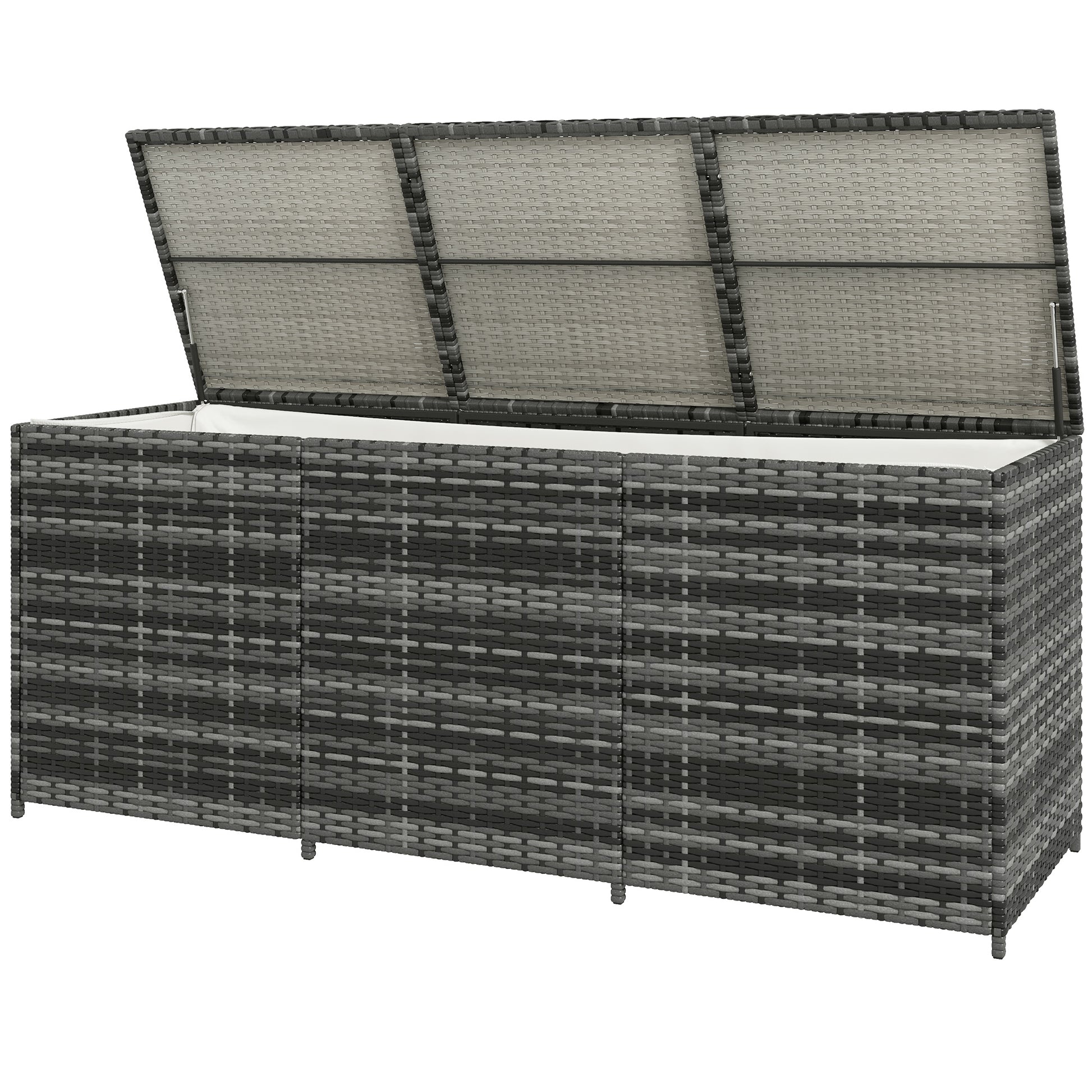 Outsunny 175 Gallon Outdoor Storage Box With Inner Liner, Pe Rattan Wicker Deck Box With Pneumatic Bar Lift For Indoor & Outdoor, Patio Furniture Cushions, Pool Toys, Garden Tools, Mixed Gray Grey Steel