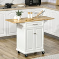 Homcom Kitchen Island With Drop Leaf Trolley Cart On Wheels Drawer Cabinet Towel Racks Versatile Use Natural Wood Top And White White Mdf