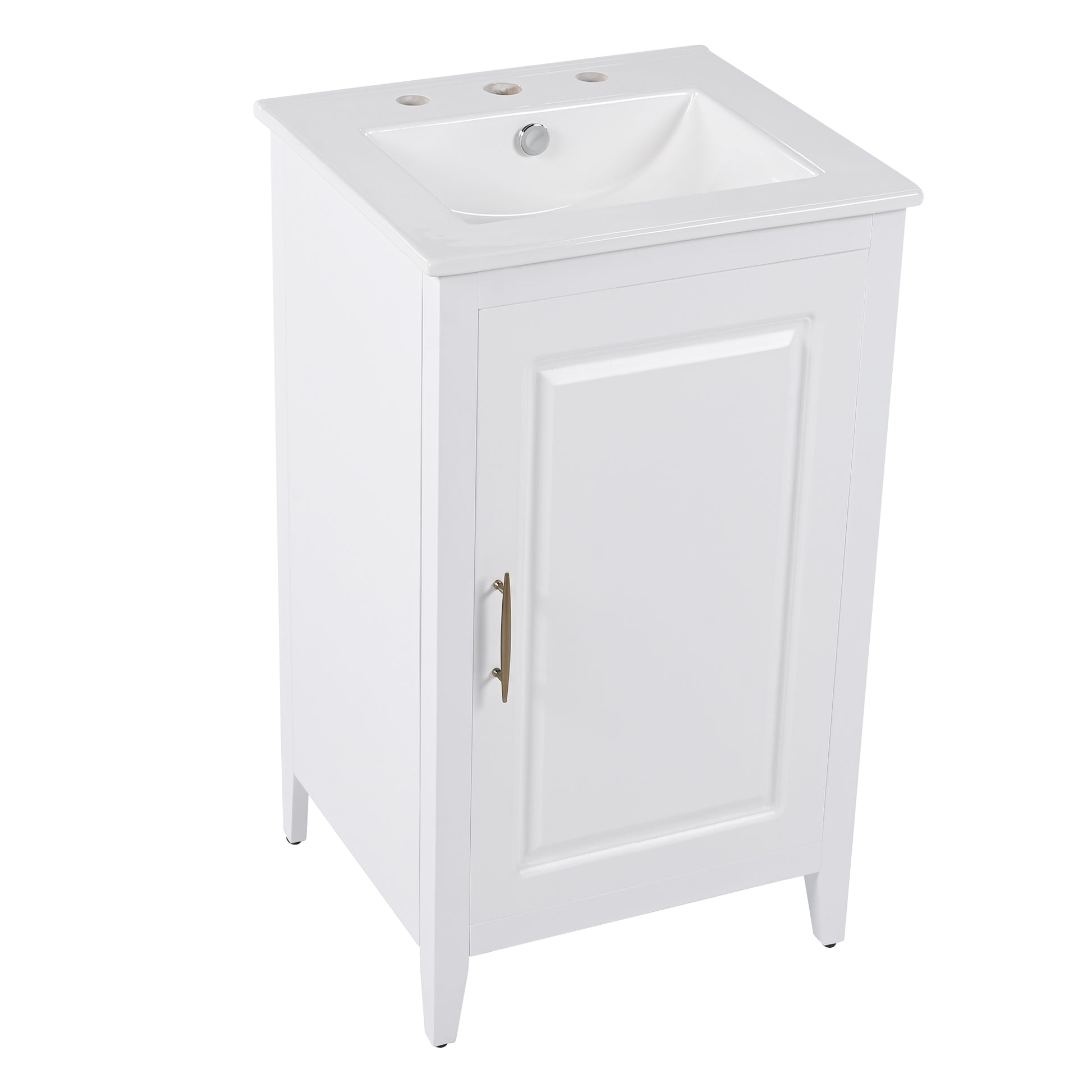 20.3" Bathroom Vanity With Sink, Functional Drawer, Door Shelf, Soft Closing Door, White White Acacia Wood,Ceramic Mdf
