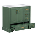 36 Inch Traditional Bathroom Vanity With Resin Sink Combo Set, Green Bathroom Cabinet With Two Doors And Four Drawers Green Bathroom Solid Wood Mdf Resin