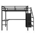 Full Size Loft Bed With L Shaped Desk And Usb, Metal Loft Bed With Wardrobe And Adjustable Shelf, High Loft Bed With Led For Kids Teens Adults, Black Full Black Metal