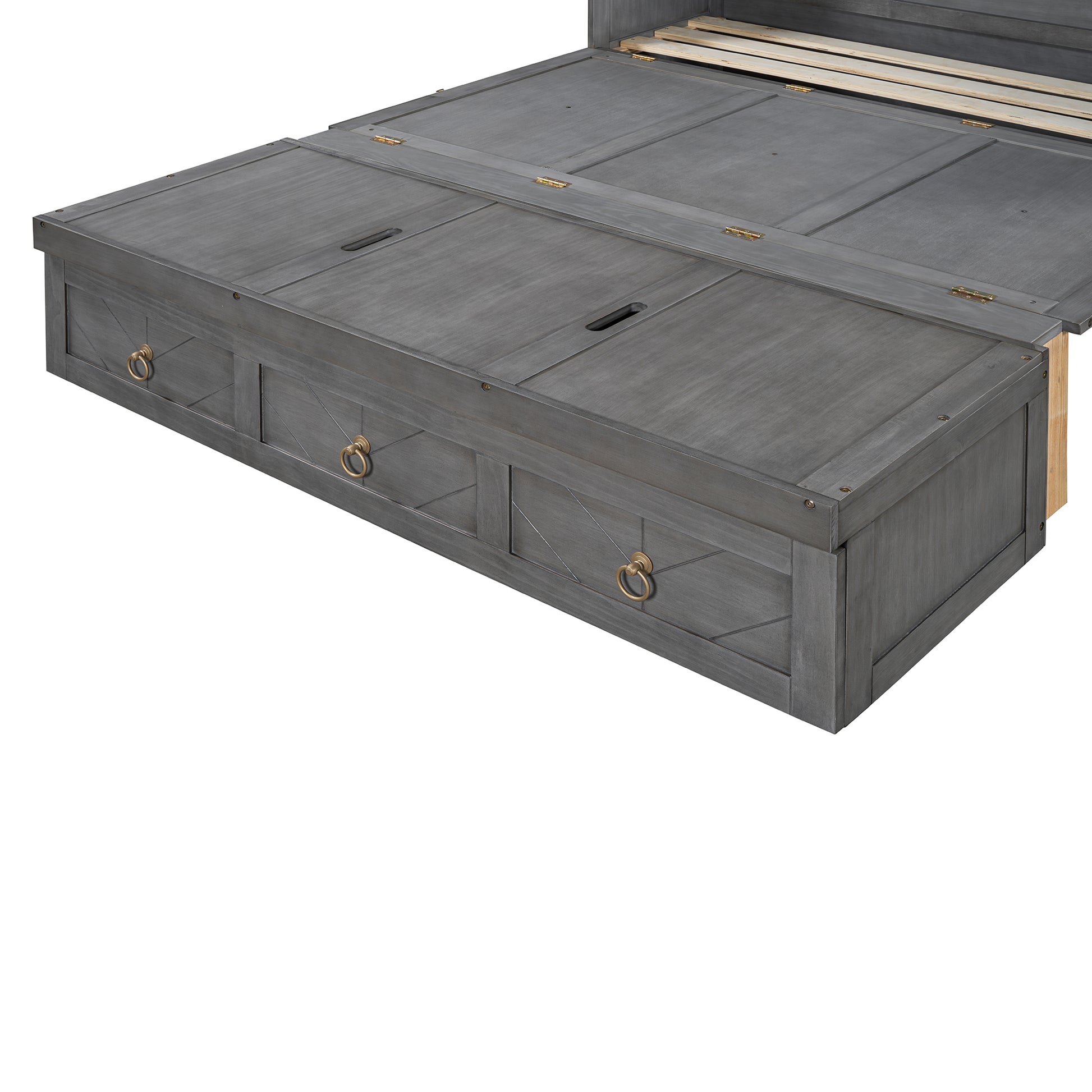 Queen Size Murphy Bed With Usb Port And A Large Drawer, Gray Gray Solid Wood Mdf