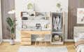 2 Door Wooden Storage Desk Wardrobe For Bedroom With Shelves And Drawers,Natural Natural Mdf Lvl