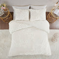 3 Piece Tufted Cotton Chenille Floral Comforter Set Off White Full Queen Full Off White Cotton
