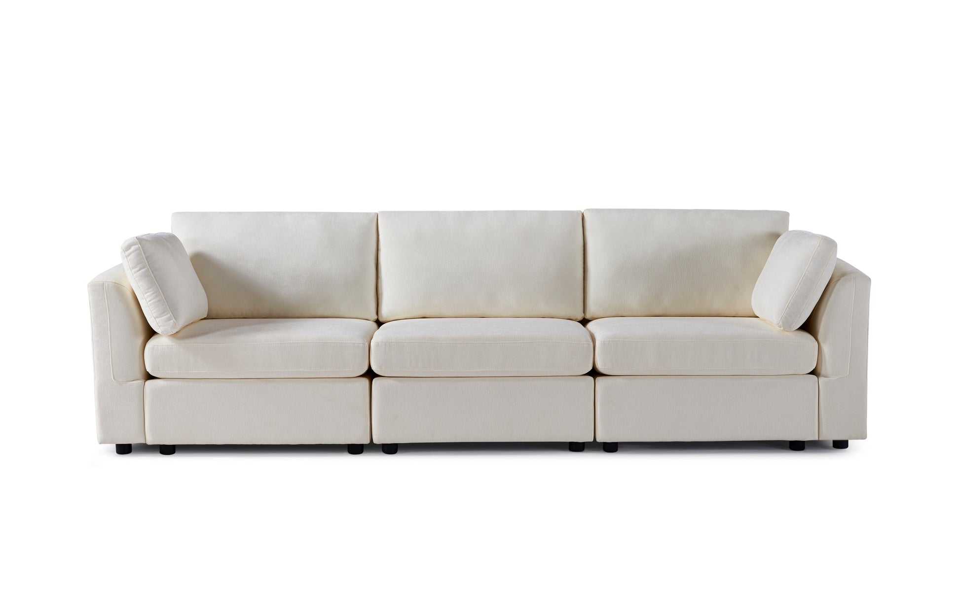 Modular Sofa White Chenille Fabric, Simple And Grand, The Seat And Back Is Very Soft. This Is Also A Knock Down Sofa Creamy White White Chenille Wood Primary Living Space Medium Firm Light Duty Victorian Rectangle Acacia Rolled Arms Chenille 3 Seat