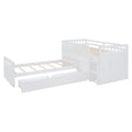 L Shaped Space Saving Twin Loft And Twin Platform Bed With 7 Drawers And Full Guardrails White Twin White Solid Wood
