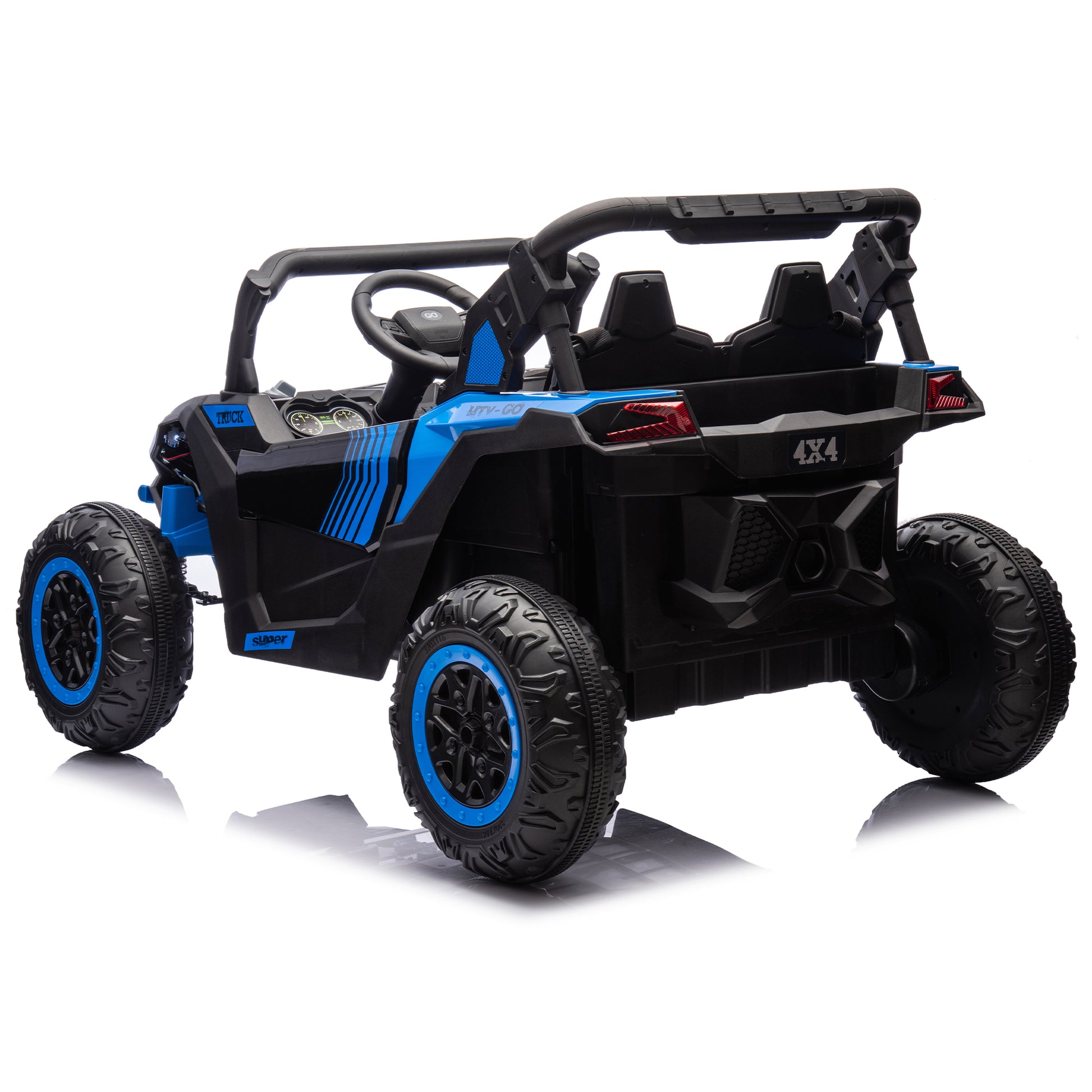 24V Two Seater Kids Ride On Utv W Parents Remote Control,Four Wheel Suspension,Slow Start,Large Wheel Design,Anti Collision Bar,Storage Space,Music,Usb,Bluetooth,Volume Control,Led Lights For Kids 3 . Blue 100 149 Lbs Polypropylene