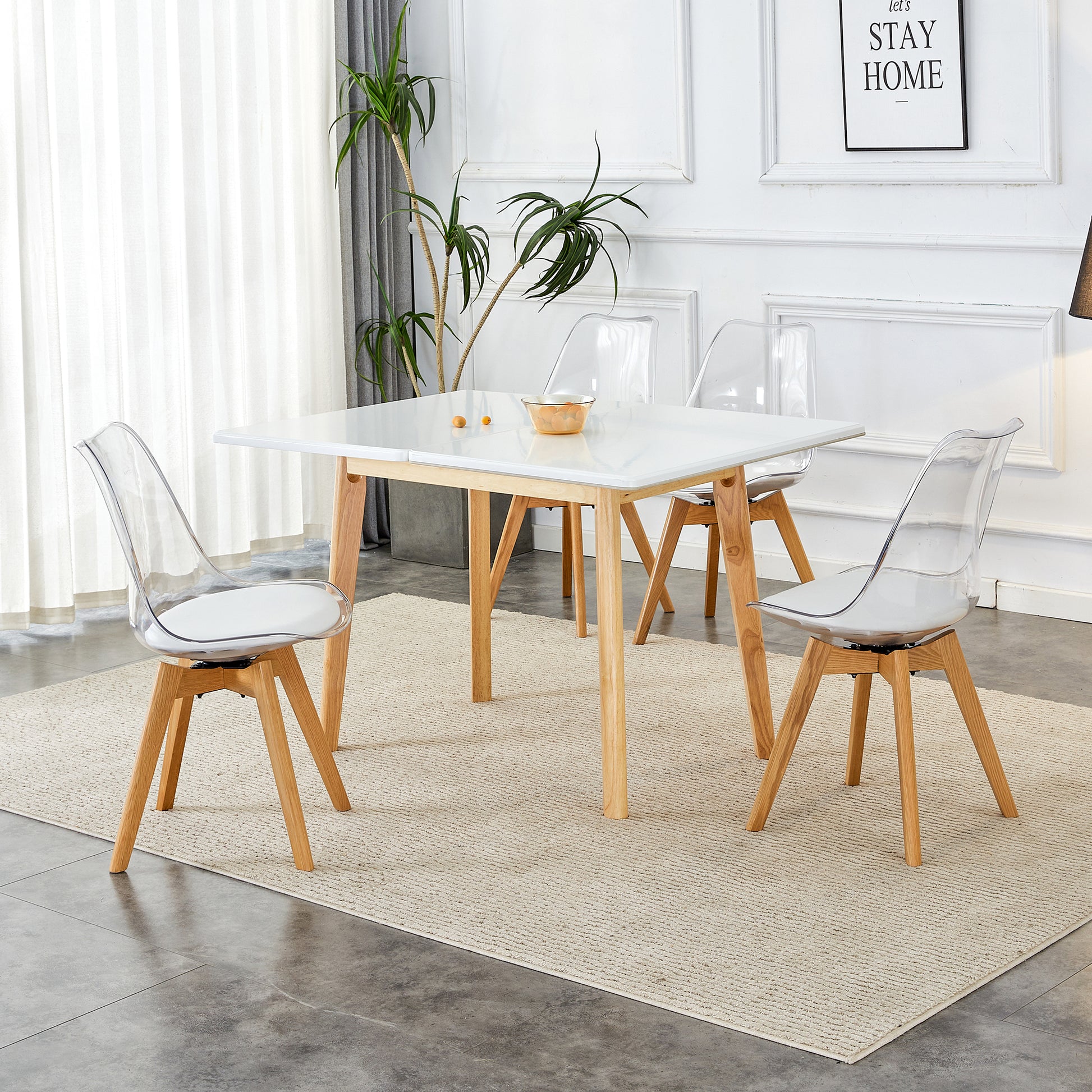 White Stone Burning Tabletop With Rubber Wooden Legs, Foldable Computer Desk, Foldable Office Desk,4 Modern Chairs Can Rotate 360 Degrees,The Seat Cushion Is Made Of Pu Material. Zd 1545Sc 003 White Sintered Stone