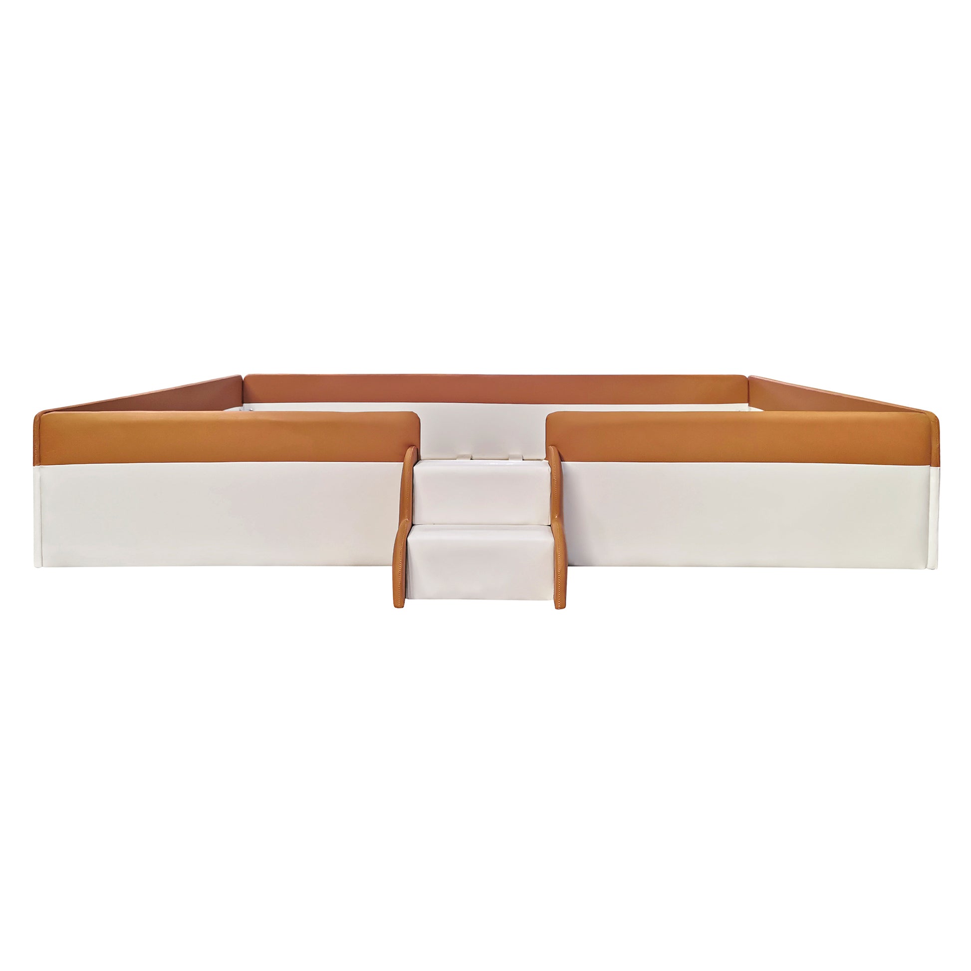 Queen Size Upholstered Daybed Frame With Fence And Stairs, Brown White Queen Brown White Mdf Lvl