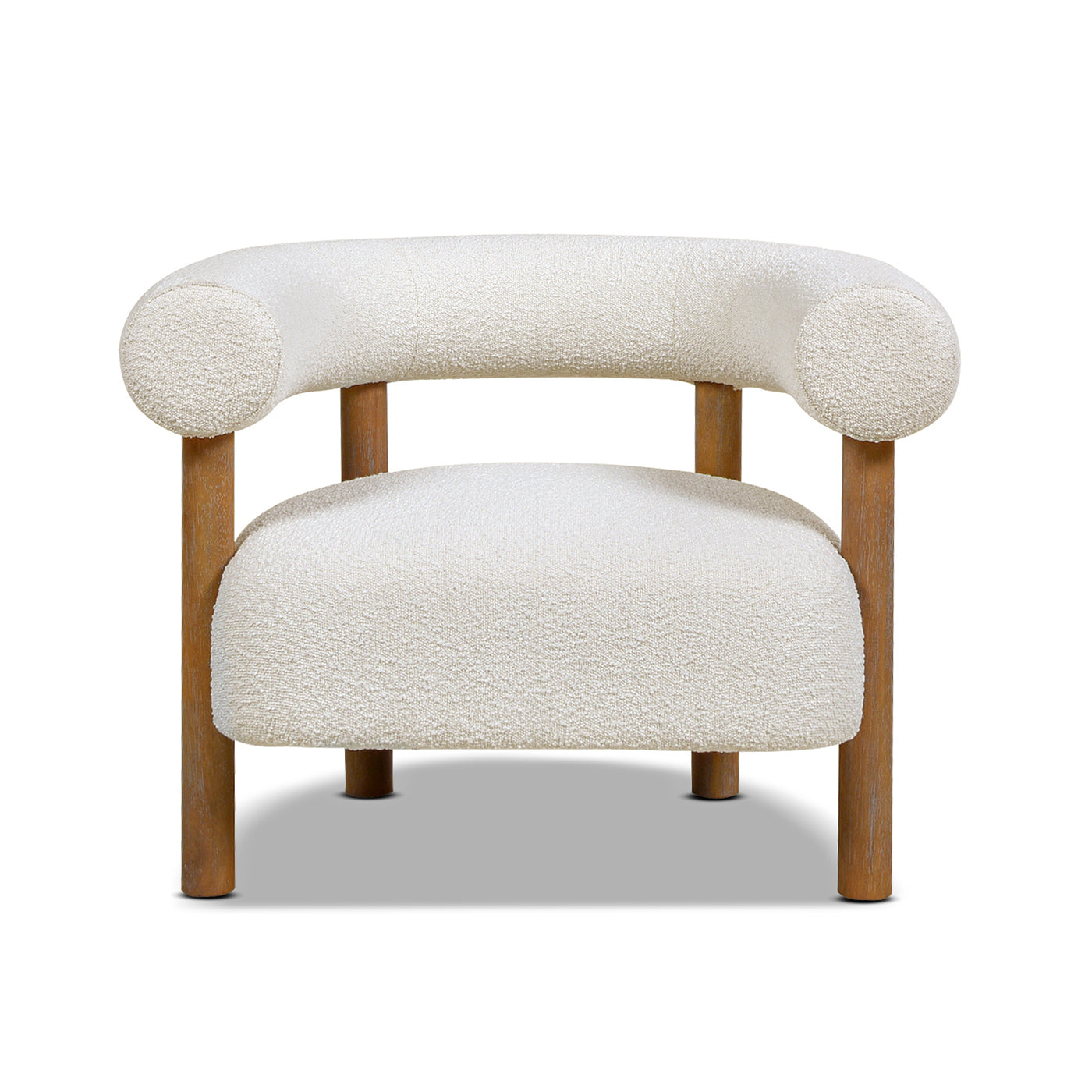 Fuji 37" Mid Century Modern Barrel Accent Arm Chair, Ivory White Boucle White Foam Boucle