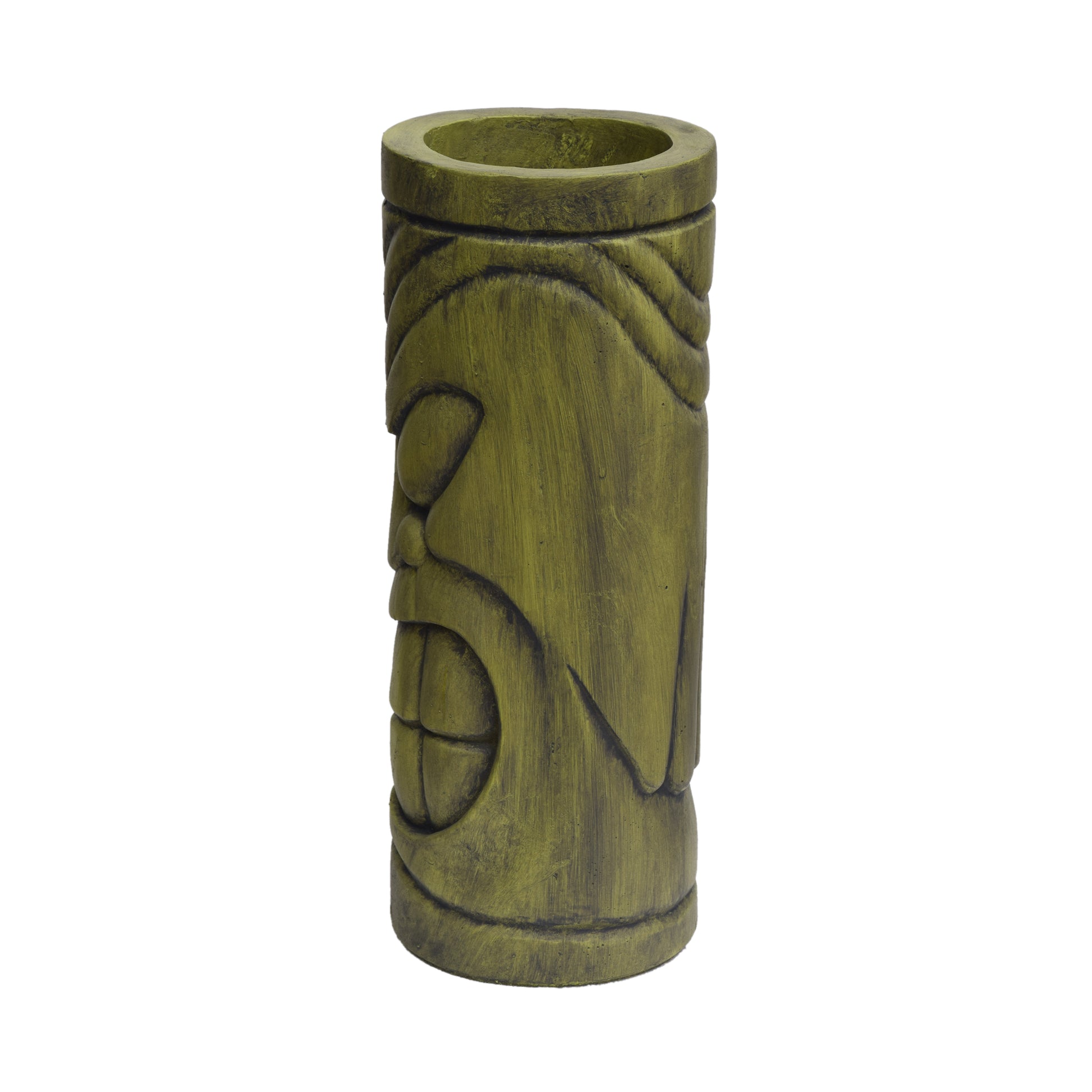 Stone Statue Urn Planter, Decorative Face Plant Pot, Antique Green Finish Antique Green Concrete