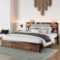 King Size Bed Frame With 2 Storage Drawers And Led Lights Headboard, Upholstered King Bed Frame With Charging Station, No Box Spring Needed, Easy Assembly Box Spring Not Required King Dark Brown Metal Bedroom Modern Bed Frame Velvet Mdf Metal