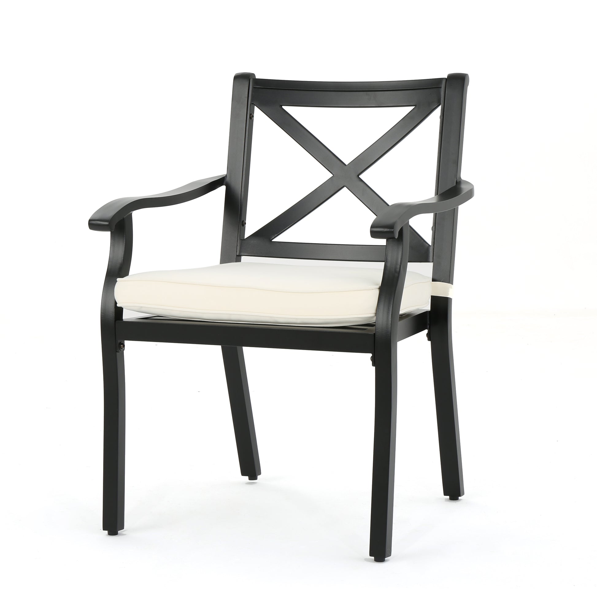 2Pc Dining Chair Black Ivory Aluminum