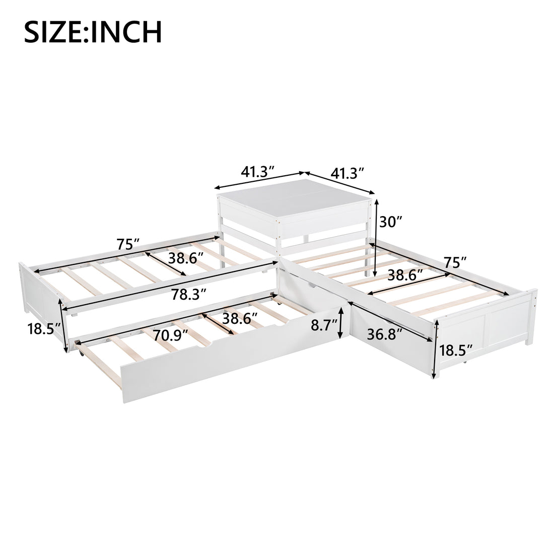 L Shaped Platform Bed With Trundle And Drawers Linked With Built In Desk,Twin,White Old Sku:Sm000916Aak 1 Box Spring Not Required Twin White Wood Pine