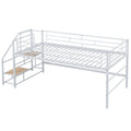 Mid Loft Bed With Storage Stairs, Twin, White Twin White Mdf Metal