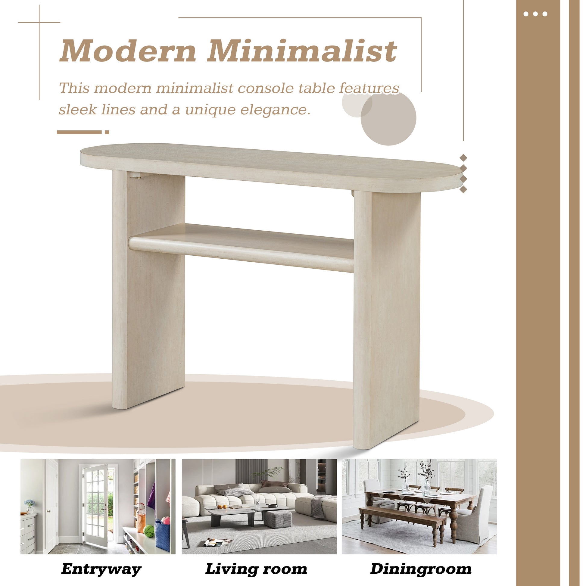 Elegant Minimalist Console Table With Rounded Edges And Sturdy Shelf Design For Entryway, Living Room Gray Wash Gray Wash Solid Wood Mdf