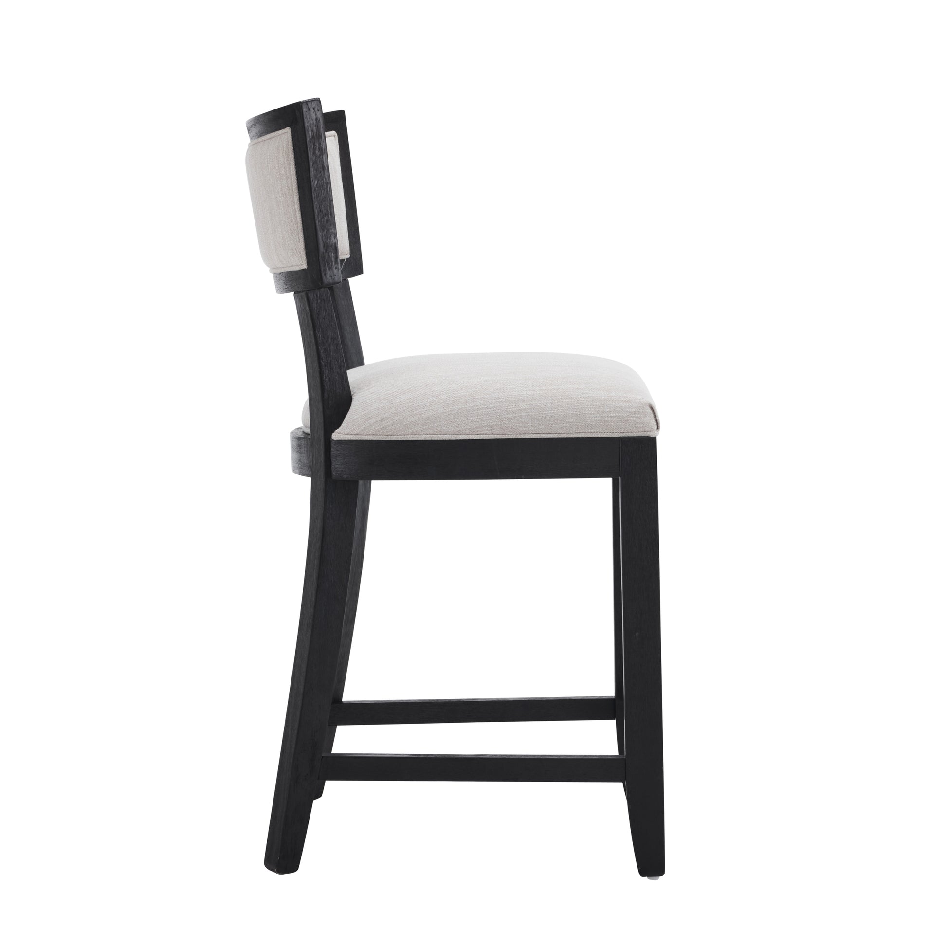 26.5" Counter Stools Set Of 2, Upholstered Counter Height Bar Stools With Comfy Back, Solid Rubber Wood Frame, Backrest, Footrest, Armless Barstools For Home Bar, Kitchen Counter, Beige & Black Beige Black Set Of 2 Fabric