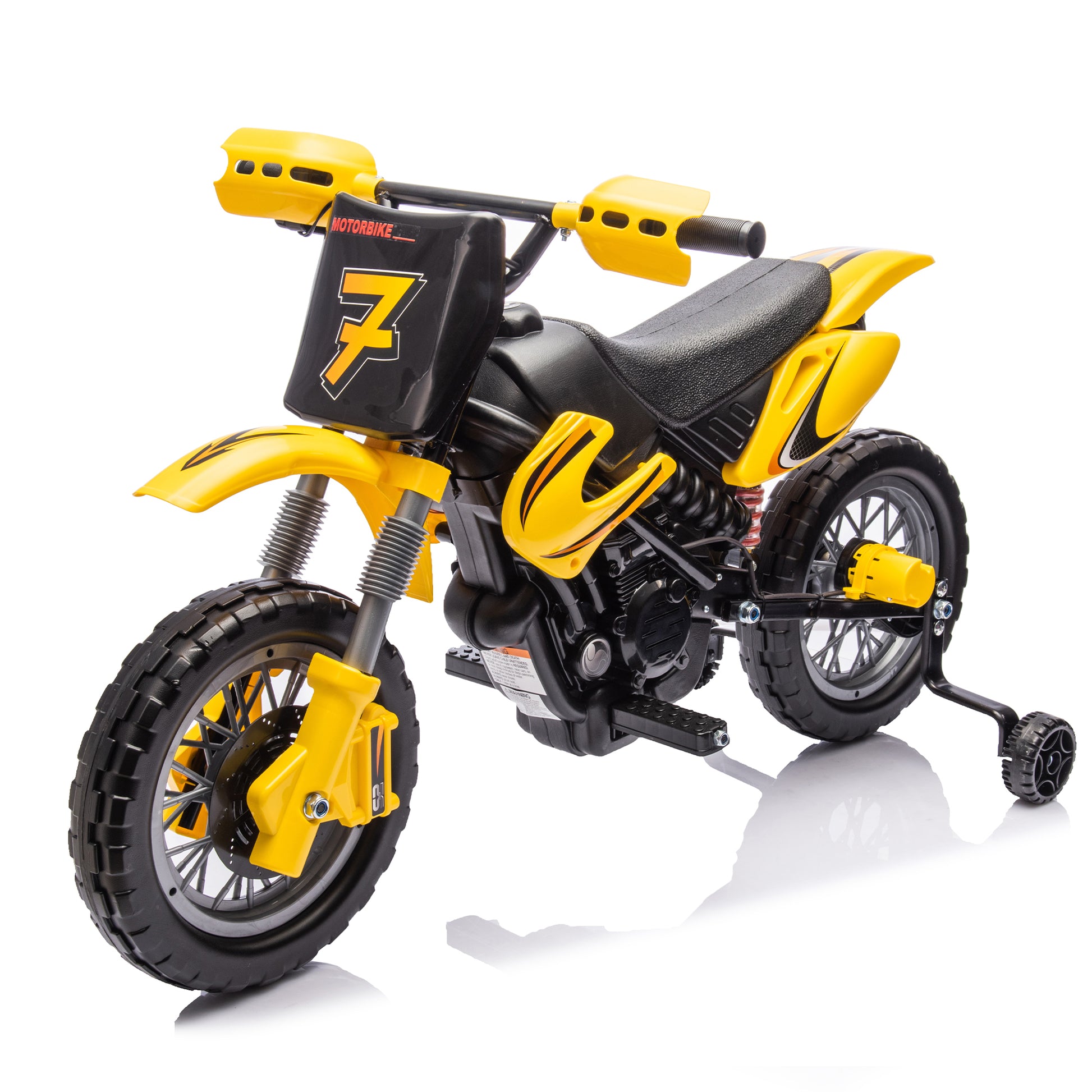 12V Kids Ride On Electric Toy Motorcycle,Rear Suspension,Twist Grip Throttle,Slow Start,Removable Training Wheels,Indie Music Box With Horn And Engine,Simulation Of Dirt Bike Modeling For Kids 3 8. Yellow 50 99 Lbs Polypropylene