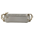 16 Inch Rectangular Decorative Tray, Branch Design Handles, Silver, Gold Silver Aluminium