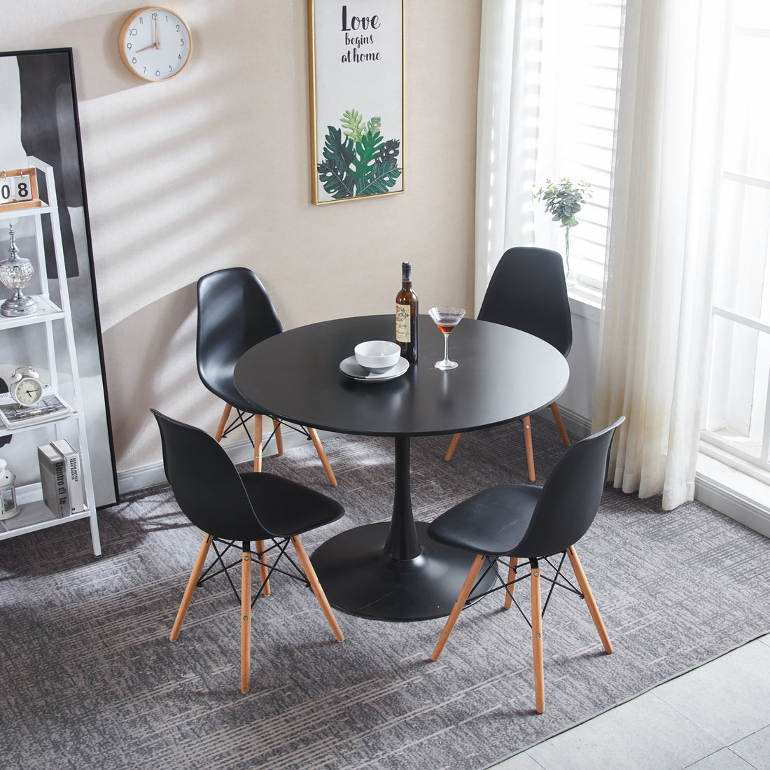 Dining Room,Living Room Chair,Set Of 2,Black Natural Black Plastic