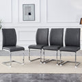 Luxury Simple Arch Chair Set Of 4 Dark Gray Pu Material High Resilience Dining Chair With Arched Metal Silver Leg.Crazy Horse Texture Pu Dining Chairs. Dark Gray,Silver Metal,Pu