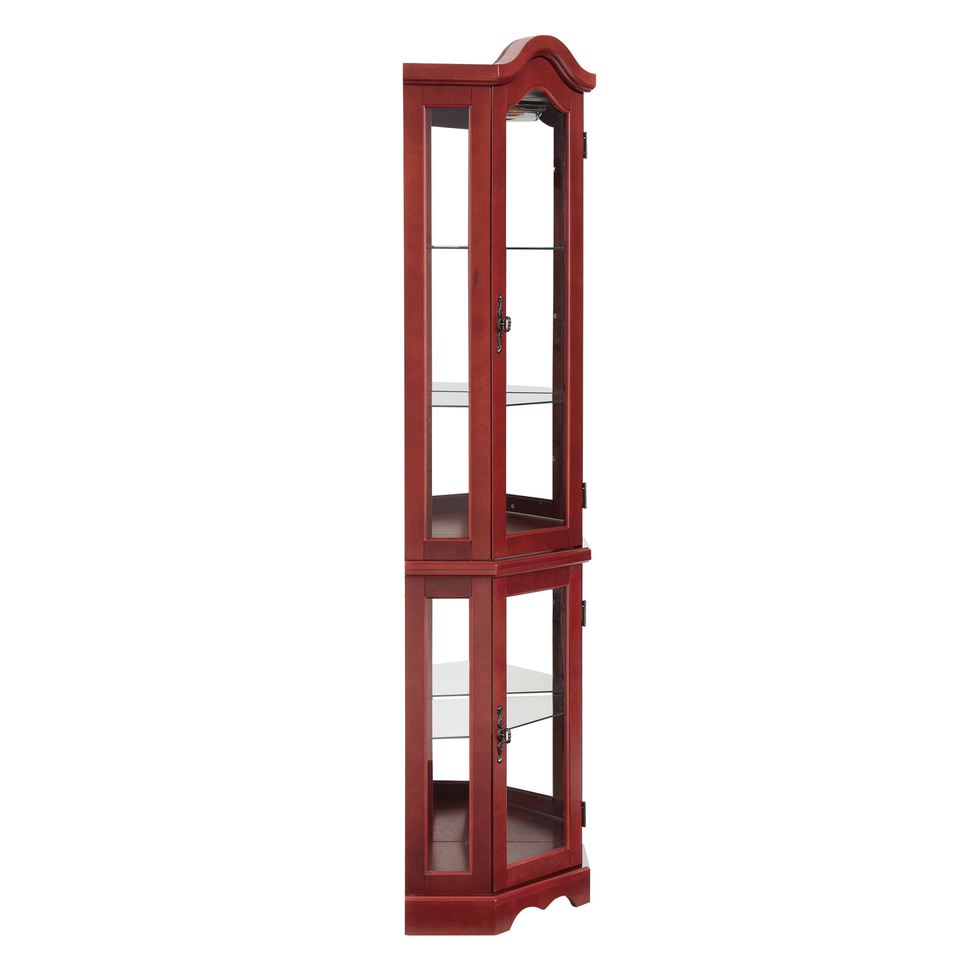 Curio Cabinet Lighted Glass Display Curio Cabinet W Tempered Glass Doors And Shelves, Crown Corner Cabinet With Bulb, Corner Storage Decoration For Living Room And Bedroom Cherry Cherry Mdf