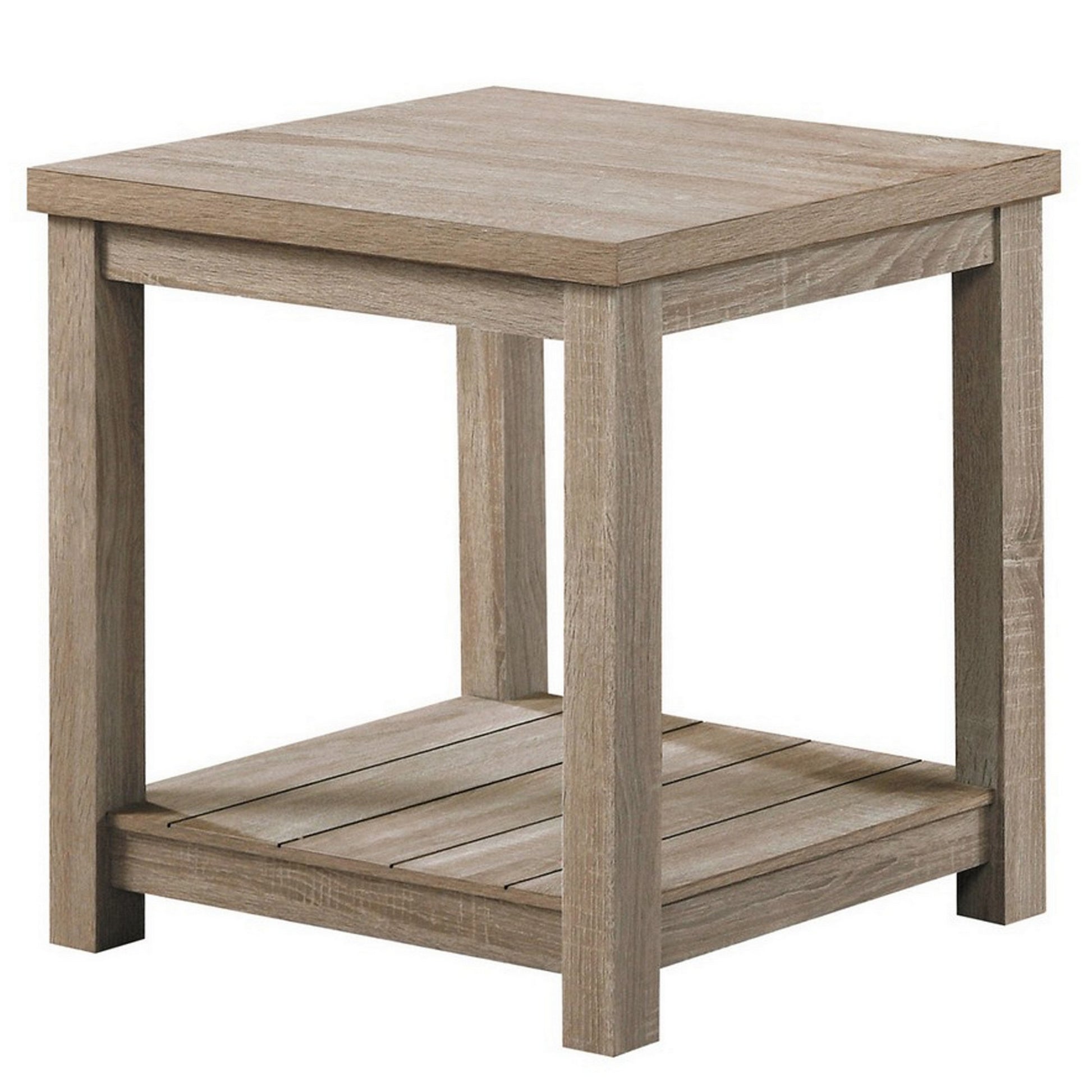 3 Piece Rectangular Coffee And Square End Table Set, Slatted, Gray Beige Gray Mdf