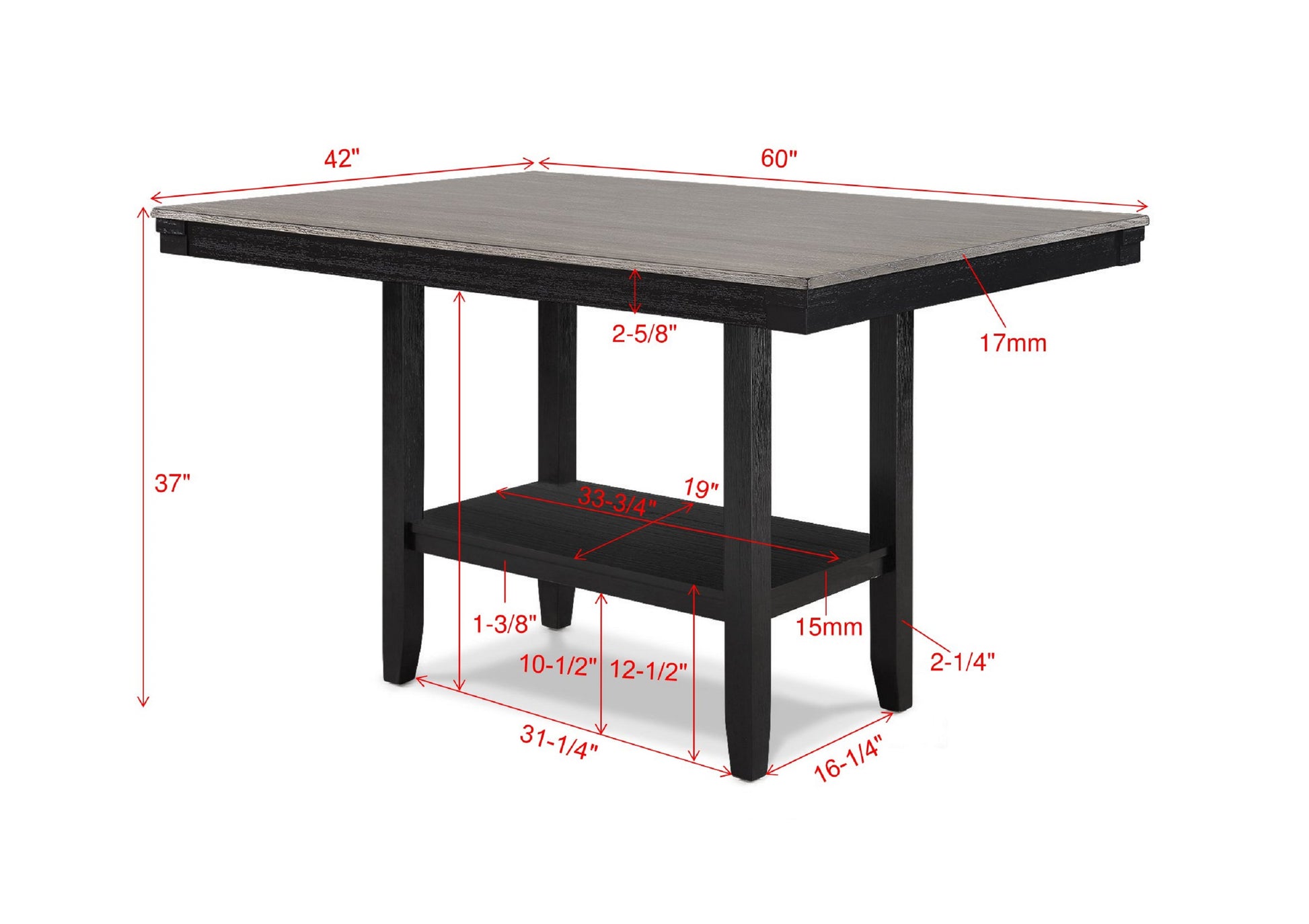 1Pc Contemporary Light Gray Counter Height Dining Table With Black Base Rectangular Dining Wooden Furniture Black,Light Gray Seats 6 Dining Room Contemporary,Farmhouse,Transitional Rectangular Wood