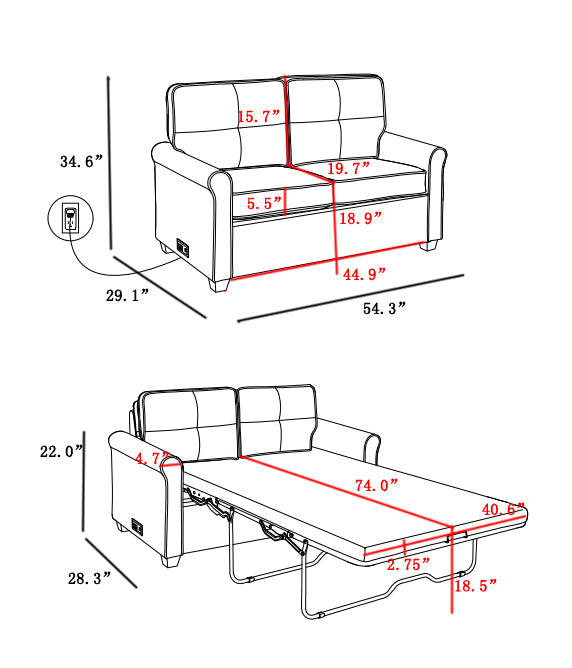 Fashion Pull Out Sofa Bed With Mattress, Fabric Antique Black Brown Polyester Wood Soft Cushion Back Extra Heavy Duty American Traditional Rubberwood Square Arms Memory Foam And Polyurethane Foam Polyester 2 Seat