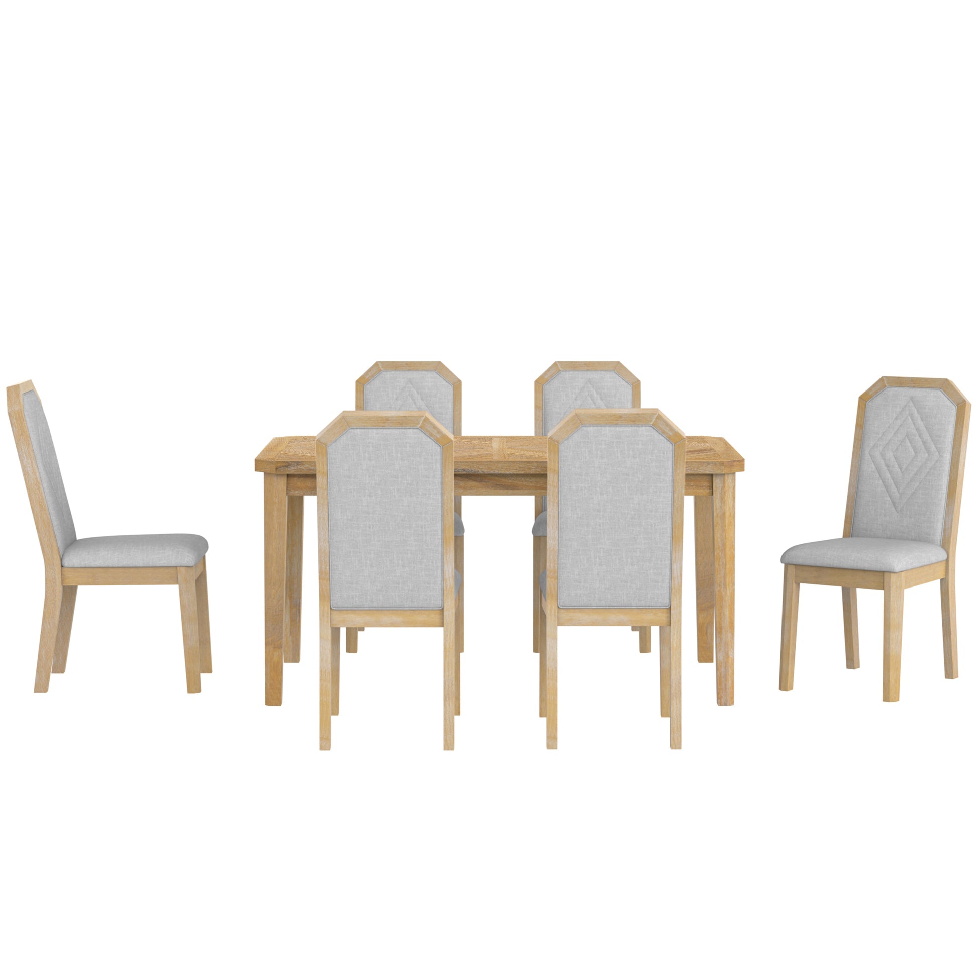 7 Piece Farmhouse Dining Set Classic Rustic Table And 6 High Back Design Chairs For Dining Room, Kitchen Natural Wood Wash Natural Wood Wash Solid Wood Mdf