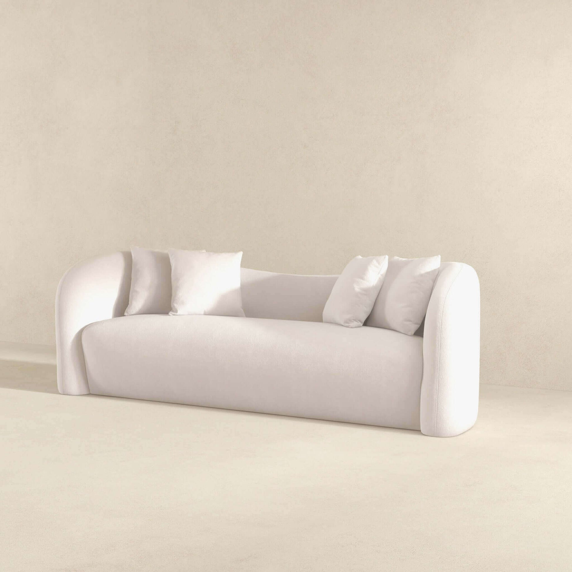 Mason Mid Century Modern Luxury Tight Back Curvy White Boucle Couch White Nature Wood Primary Living Space Tight Back Mid Century Modern Foam Boucle,Solid Wood 3 Seat